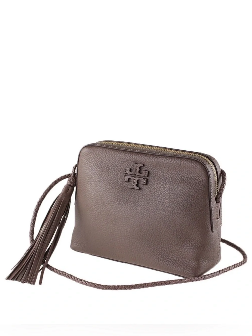 Tory Burch Brown Taupe Silver Maple Taylor Camera Crossbody Shoulder Bag